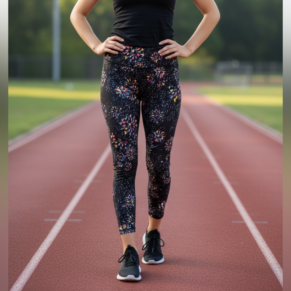 Sweaty Betty Power 7/8 Workout Leggings Size 6 Black Faceted Floral Print